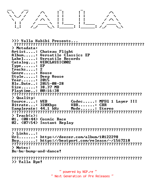 NFO for the release Chateau_Flight--Versatile_Classics_EP-(VERCLASSIC002)-WEB-2015-YALLA by YALLA
