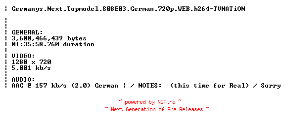 NFO for the release Germanys.Next.Topmodel.S08E03.German.720p.WEB.h264.REPACK-TVNATiON by TVNATiON