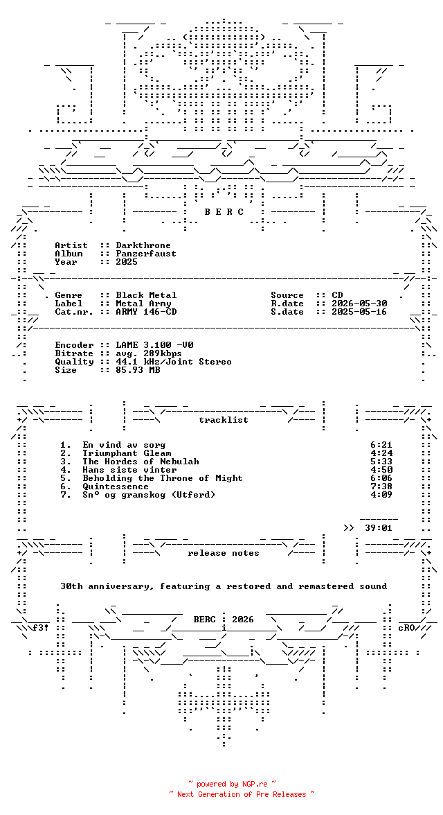 NFO for the release Darkthrone-Panzerfaust-30th_Anniversary_Edition_Remastered-2025-BERC by BERC