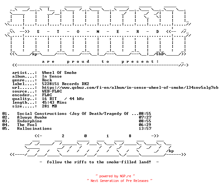 NFO for the release Wheel_Of_Smoke-In_Sense-16BIT-WEB-FLAC-2011-STONERD by STONERD