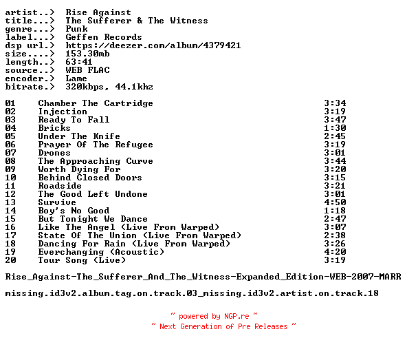 NFO for the release Rise_Against-The_Sufferer_And_The_Witness-PROPER-EXPANDED_EDITION-WEB-2007-HalfwayThere by HalfwayThere