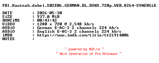 NFO for the release FBI.Hautnah.dabei.S02E06.GERMAN.DL.DOKU.720p.WEB.H264-SYNERGiE by SYNERGiE