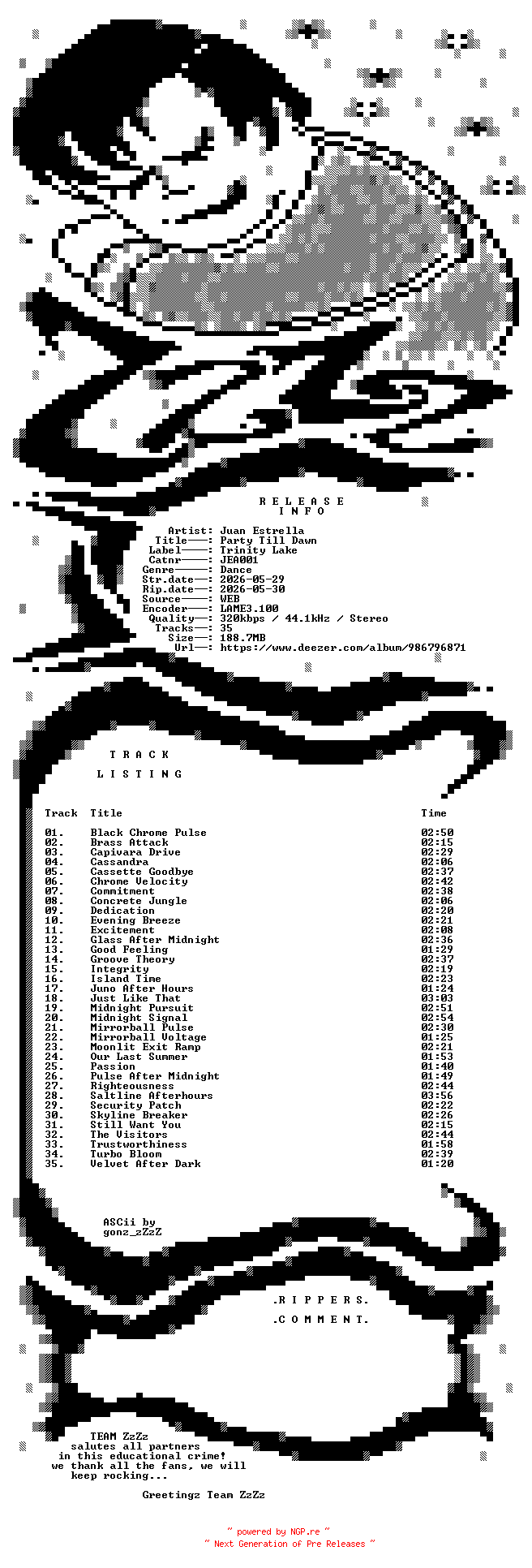 NFO for the release Juan_Estrella_-_Party_Till_Dawn-(JEA001)-WEB-2026-ZzZz by ZzZz