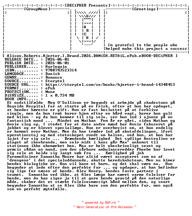 NFO for the release Alison.Roberts.Hjerter.I.Brand.2026.DANiSH.RETAiL.ePub.eBOOK-DECiPHER by DECiPHER