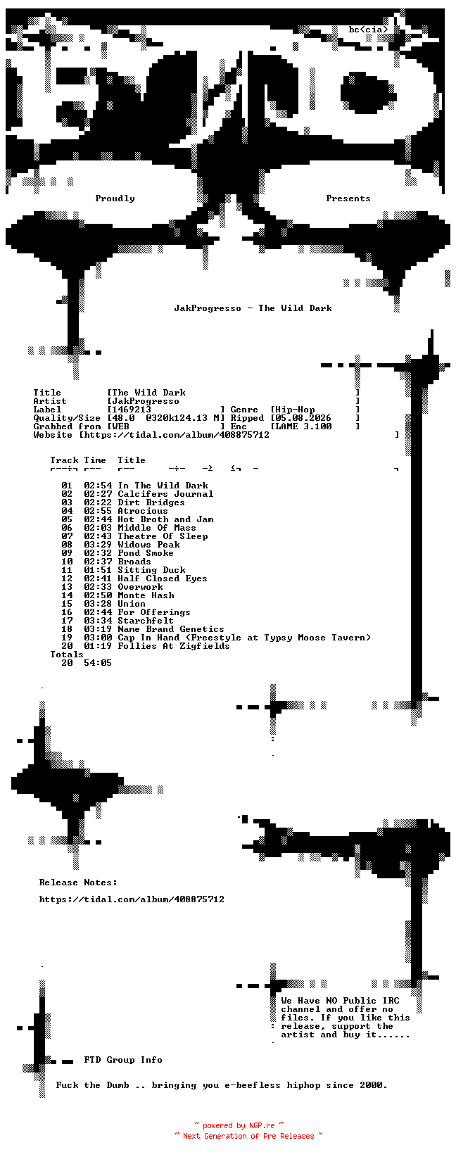 NFO for the release JakProgresso-The_Wild_Dark-WEB-2025-FTD by FTD