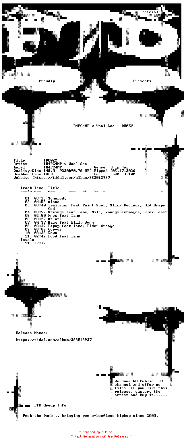 NFO for the release R4PC4MP_x_Wool_See-D00ZY-WEB-2024-FTD by FTD