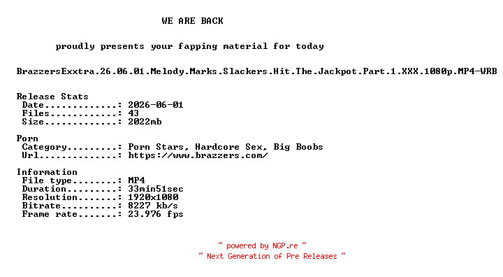 NFO for the release BrazzersExxtra.26.06.01.Melody.Marks.Slackers.Hit.The.Jackpot.Part.1.XXX.1080p.MP4-WRB by WRB