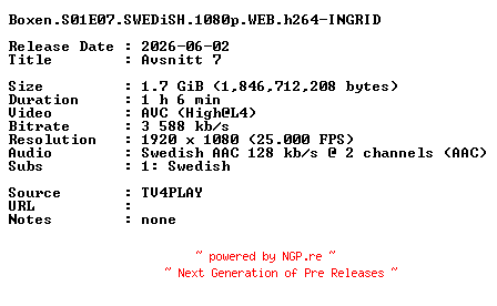 NFO for the release Boxen.S01E07.SWEDiSH.1080p.WEB.h264-INGRID by INGRID