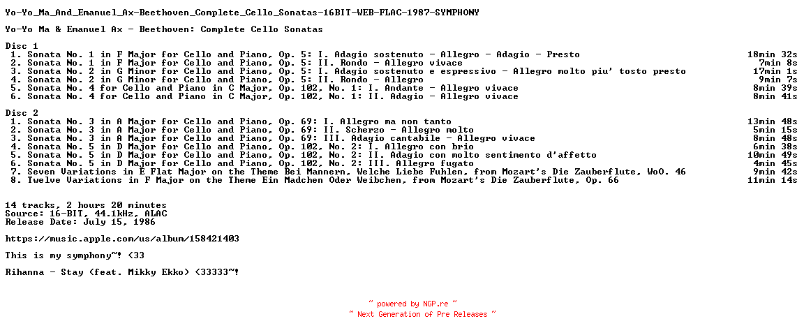NFO for the release Yo-Yo_Ma_And_Emanuel_Ax-Beethoven_Complete_Cello_Sonatas-16BIT-WEB-FLAC-1987-SYMPHONY by SYMPHONY