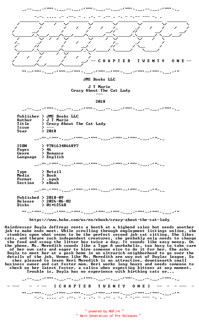 NFO for the release J.T.Marie.-.Crazy.About.The.Cat.Lady.2018.RETAIL.EPUB.eBook-CTO by CTO