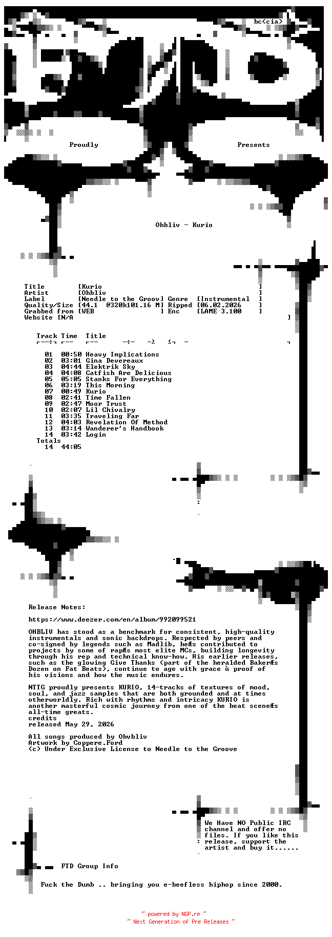 NFO for the release Ohbliv-Kurio-WEB-2026-FTD by FTD