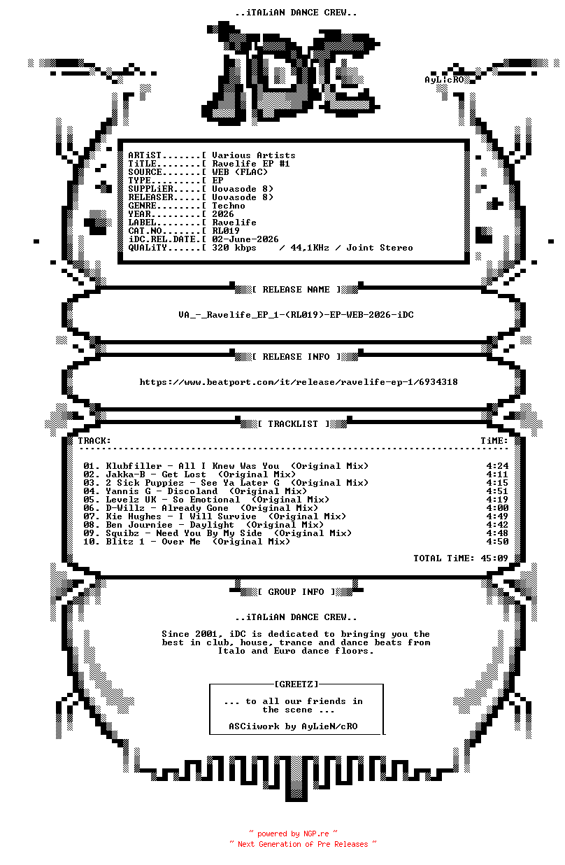 NFO for the release VA_-_Ravelife_EP_1-(RL019)-EP-WEB-2026-iDC by iDC