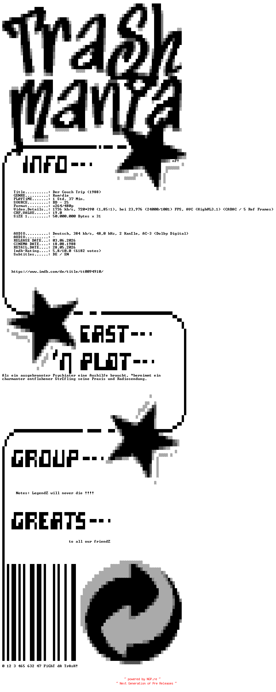 NFO for the release Der.Couch.Trip.German.1988.AC3.BDRip.x264-TM by TM