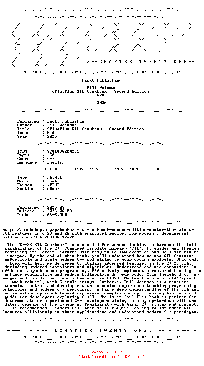 NFO for the release Packt.Publishing.-.CPlusPlus.STL.Cookbook.-.Second.Edition.2026.RETAIL.EPUB.eBook-CTO by CTO