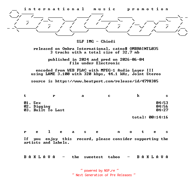 NFO for the release SLF_IMG-Chiodi-(OMBRAINTL035)-WEB-2024-BAKLAVA by BAKLAVA