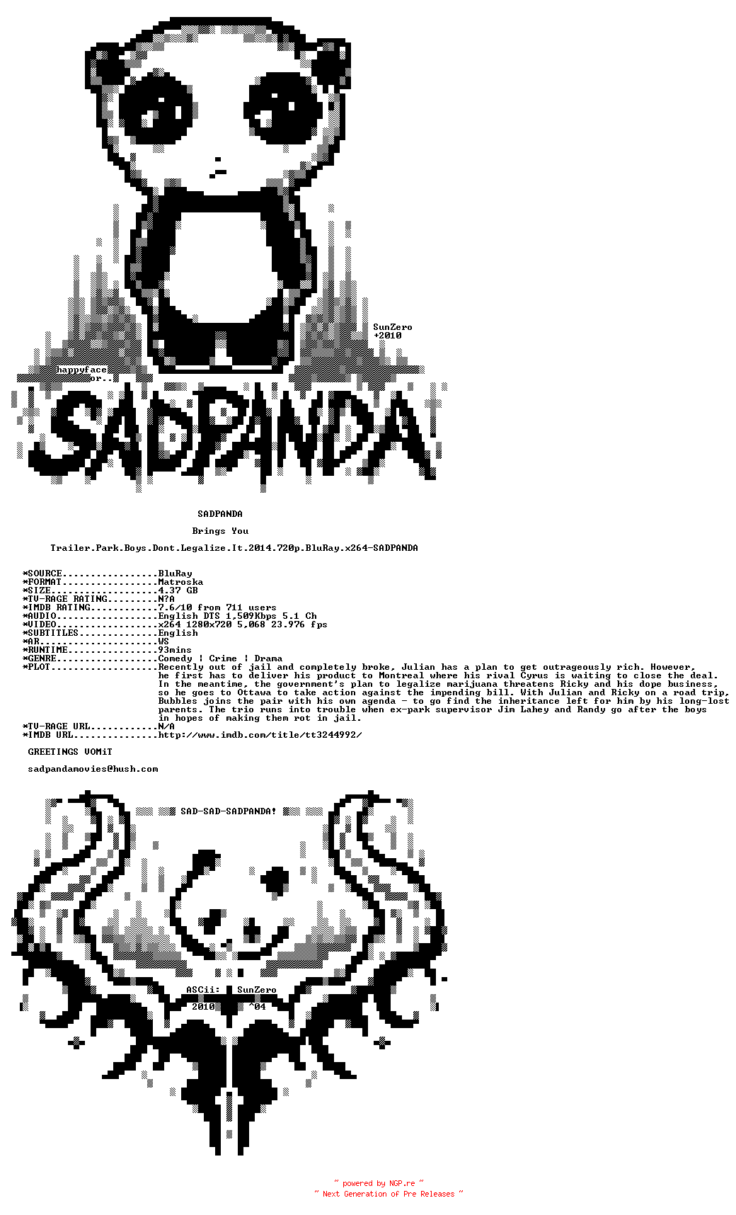 NFO for the release Trailer.Park.Boys.Dont.Legalize.It.2014.720p.BluRay.x264-SADPANDA by SADPANDA