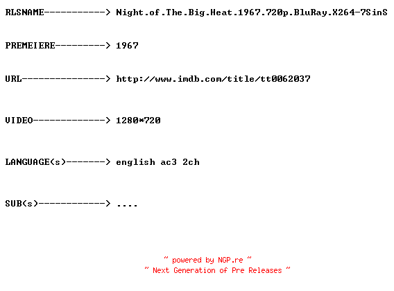 NFO for the release Night.of.The.Big.Heat.1967.720p.BluRay.X264-7SinS by 7SinS