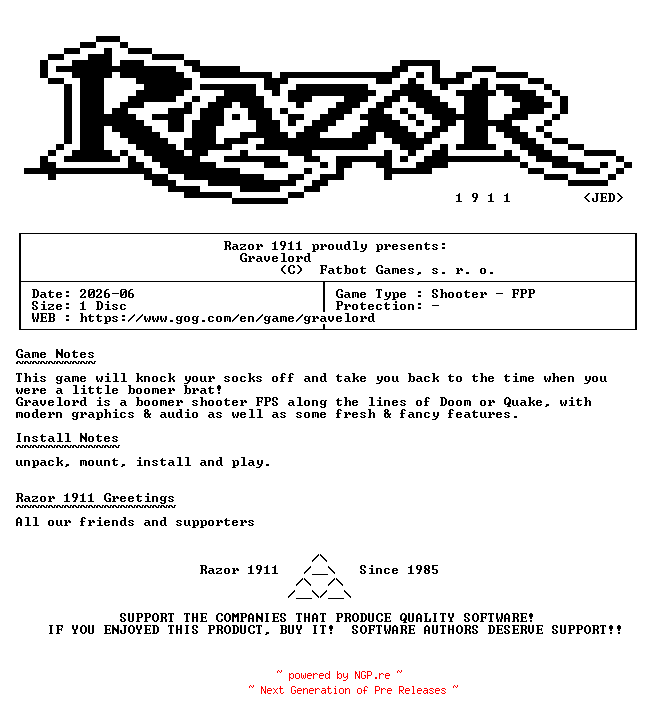 NFO for the release Gravelord-Razor1911 by Razor1911