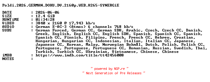NFO for the release Poldi.2026.GERMAN.DOKU.DV.2160p.WEB.H265-SYNERGiE by SYNERGiE