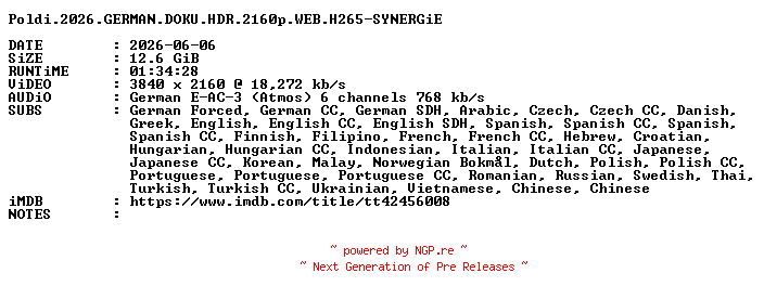 NFO for the release Poldi.2026.GERMAN.DOKU.HDR.2160p.WEB.H265-SYNERGiE by SYNERGiE