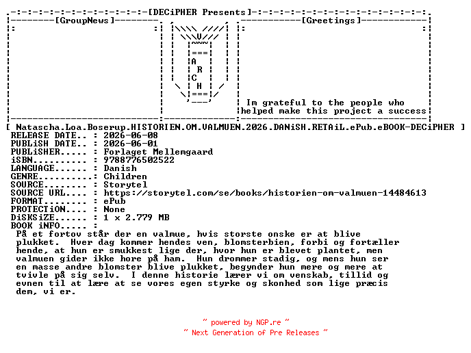 NFO for the release Natascha.Loa.Boserup.Historien.Om.Valmuen.2026.DANiSH.RETAiL.ePub.eBOOK-DECiPHER by DECiPHER