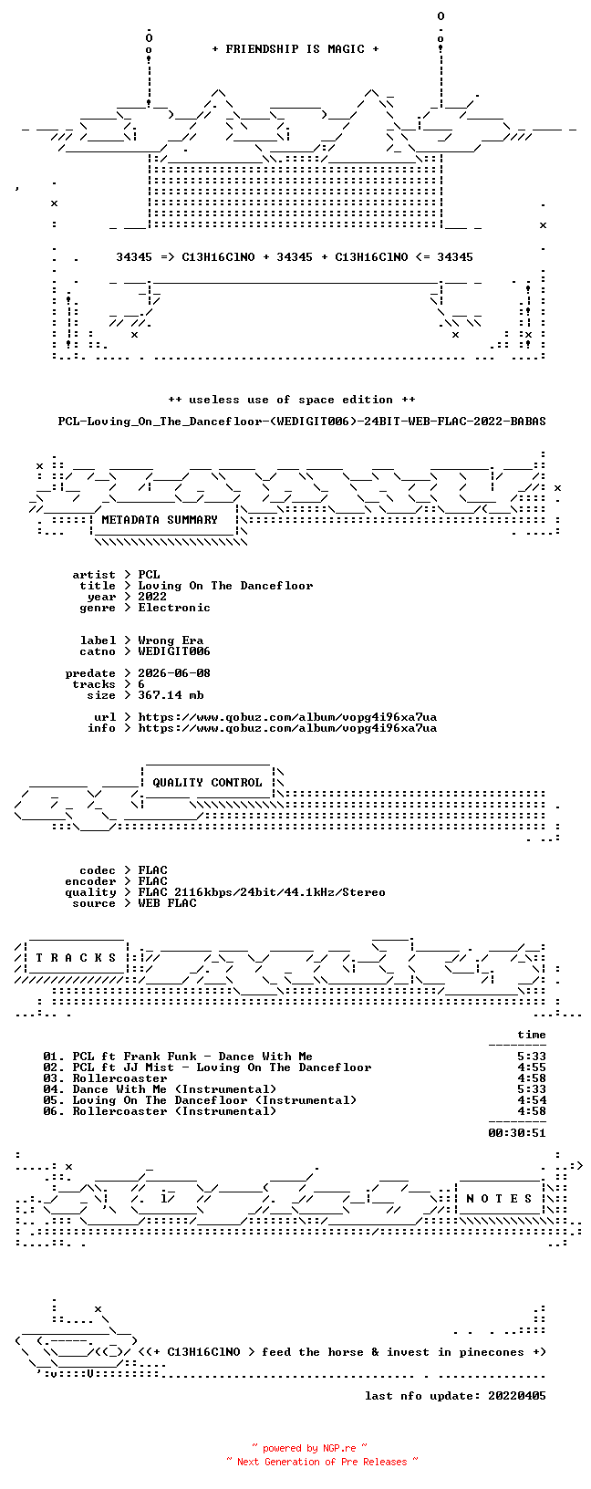 NFO for the release PCL-Loving_On_The_Dancefloor-(WEDIGIT006)-24BIT-WEB-FLAC-2022-BABAS by BABAS