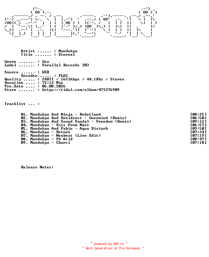 NFO for the release Mandukya-Eternal-24BIT-WEB-FLAC-2025-FALCON by FALCON