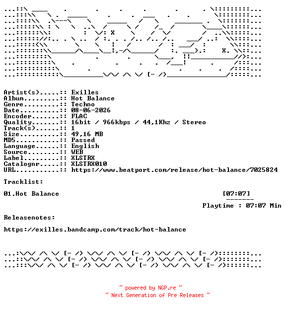 NFO for the release Exilles-Hot_Balance-XLSTRX010-SINGLE-16BIT-WEB-FLAC-2024-WAVED by WAVED