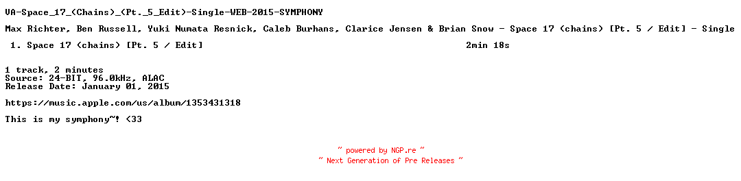 NFO for the release VA-Space_17_(Chains)_(Pt._5_Edit)-Single-WEB-2015-SYMPHONY by SYMPHONY