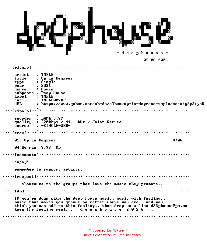 NFO for the release TMPLE--Up_In_Degrees-(TMPLE009BP)-SINGLE-WEB-2026-dh by dh