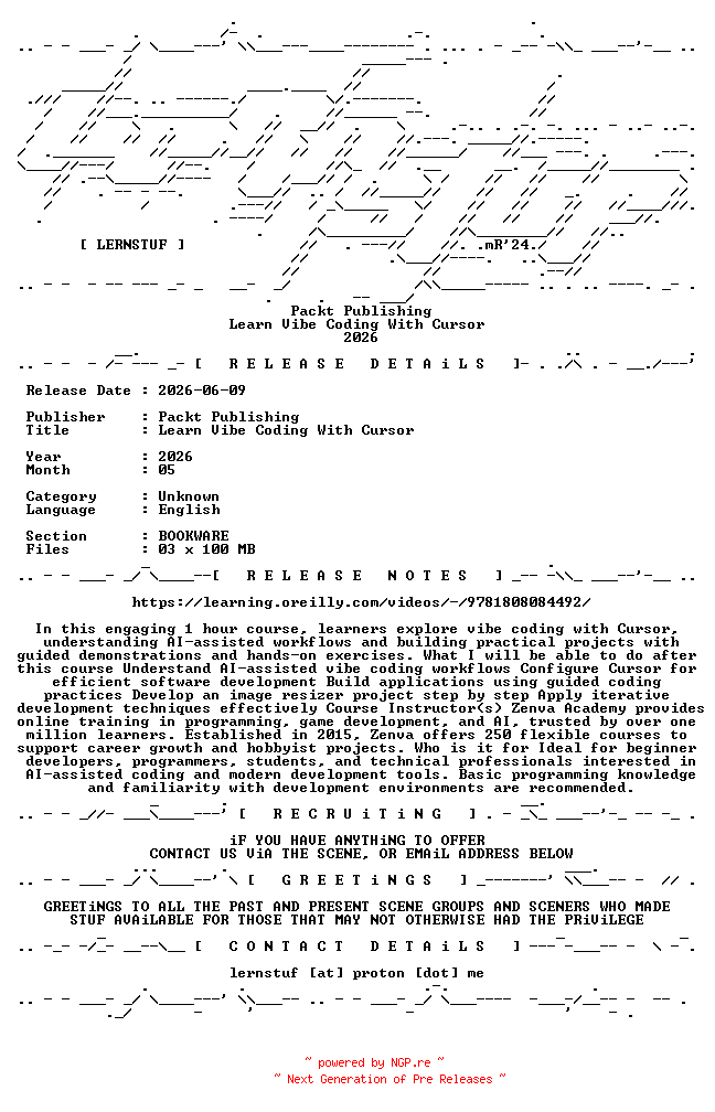 NFO for the release Packt.Publishing.-.Learn.Vibe.Coding.With.Cursor.2026.BOOKWARE-LERNSTUF by LERNSTUF