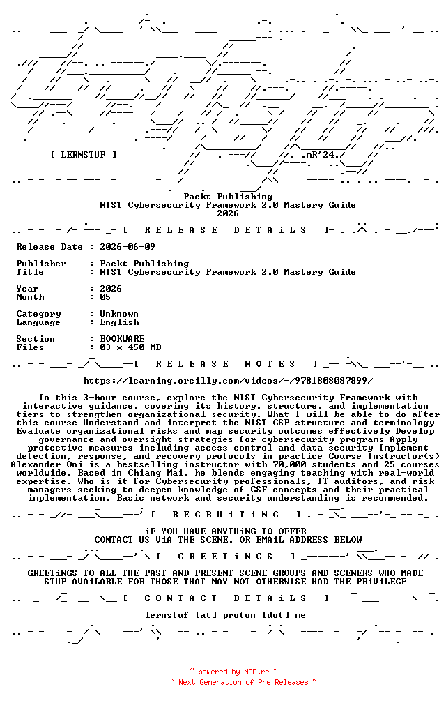 NFO for the release Packt.Publishing.-.NIST.Cybersecurity.Framework.2.0.Mastery.Guide.2026.BOOKWARE-LERNSTUF by LERNSTUF
