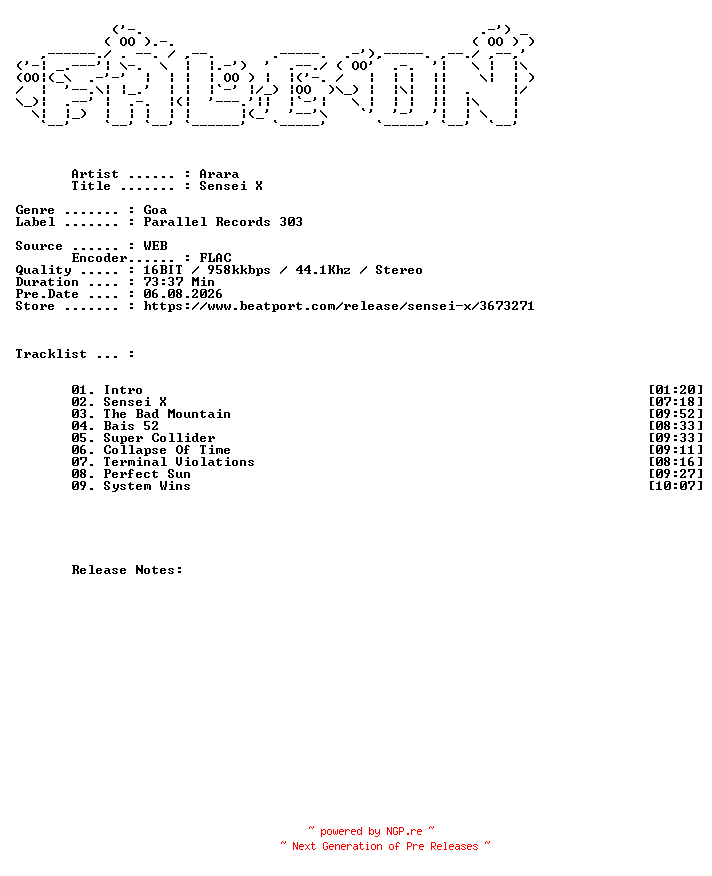 NFO for the release Arara-Sensei_X-(926123)-16BIT-WEB-FLAC-2022-FALCON by FALCON
