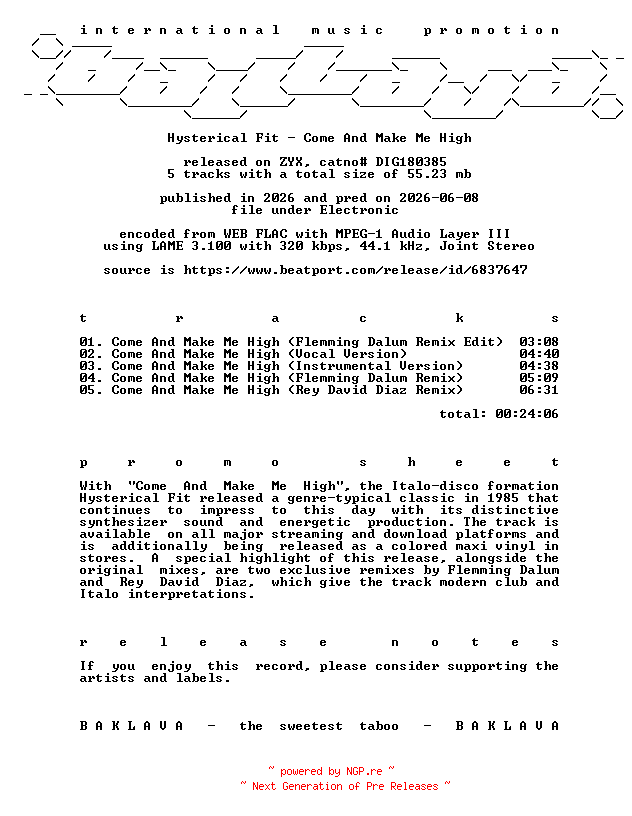 NFO for the release Hysterical_Fit-Come_And_Make_Me_High-(DIG180385)-WEB-2026-BAKLAVA by BAKLAVA