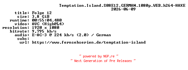 NFO for the release Temptation.Island.S08E12.GERMAN.1080p.WEB.h264-HAXE by HAXE