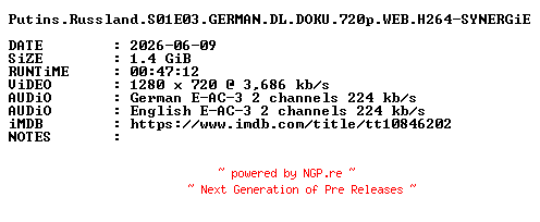 NFO for the release Putins.Russland.S01E03.GERMAN.DL.DOKU.720p.WEB.H264-SYNERGiE by SYNERGiE