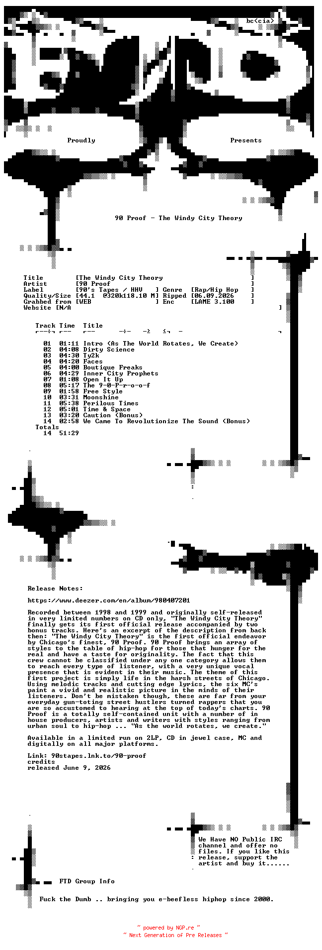 NFO for the release 90_Proof-The_Windy_City_Theory-Deluxe_Edition-WEB-2026-FTD by FTD