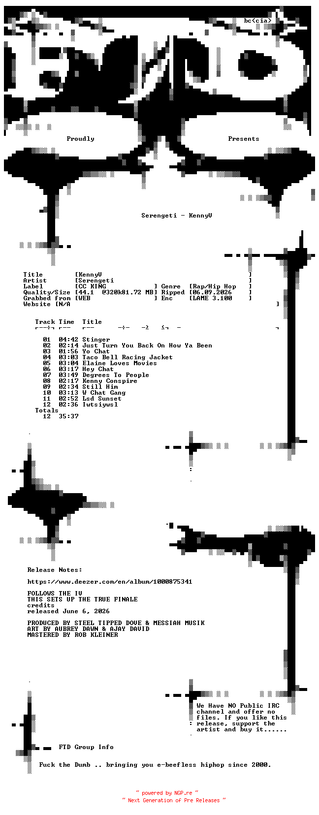 NFO for the release Serengeti-KennyV-WEB-2026-FTD by FTD
