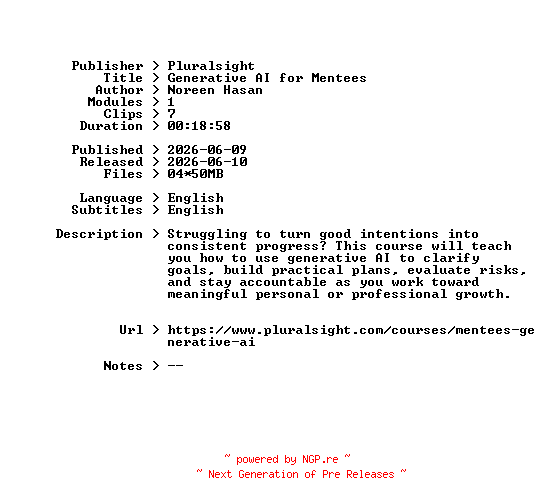 NFO for the release Pluralsight.Generative.AI.for.Mentees.2026.BOOKWARE-GETH by GETH