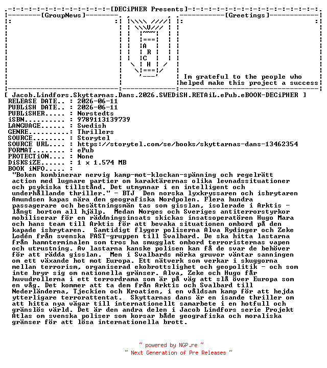 NFO for the release Jacob.Lindfors.Skyttarnas.Dans.2026.SWEDiSH.RETAiL.ePub.eBOOK-DECiPHER by DECiPHER
