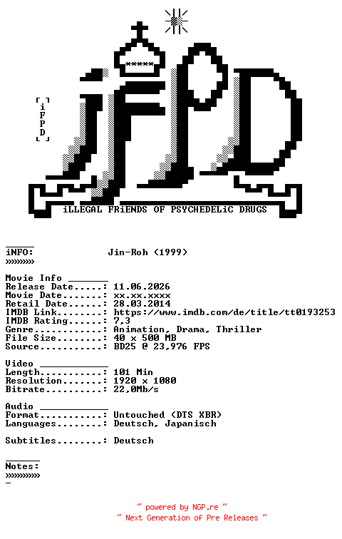 NFO for the release Jin.Roh.Die.Wolfsbrigade.1999.ANiME.German.DL.1080p.BluRay.AVC-iFPD by iFPD