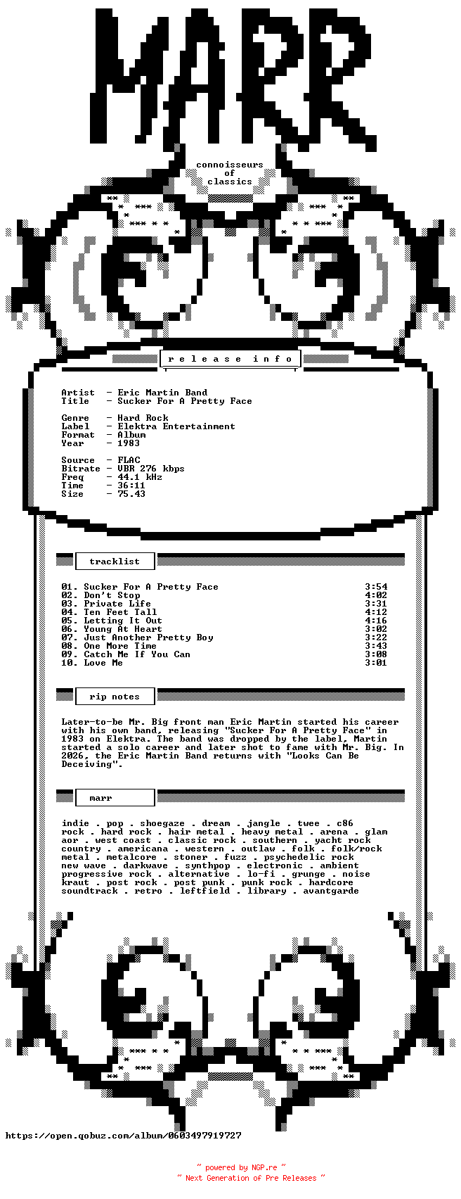 NFO for the release Eric_Martin_Band-Sucker_For_A_Pretty_Face-WEB-1983-MARR_INT by MARR_INT