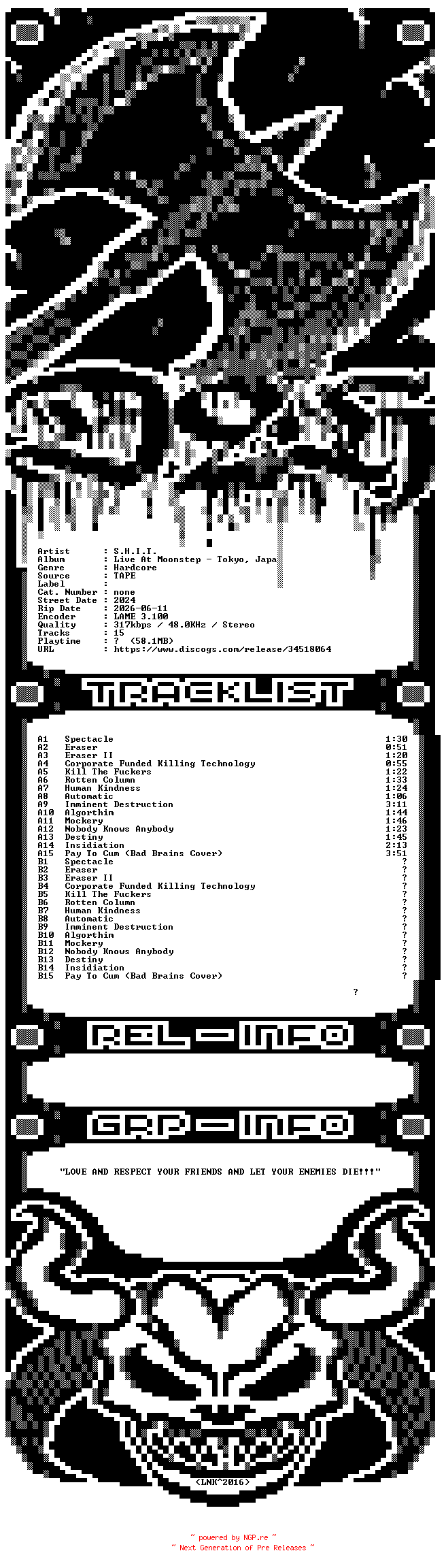 NFO for the release S.H.I.T.-Live_At_Moonstep_Tokyo_Japan-TAPE-2024-D2H by D2H