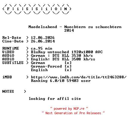 NFO for the release Maedelsabend.Nuechtern.zu.schuechtern.2014.German.DL.1080p.BluRay.AVC-FiSSiON by FiSSiON
