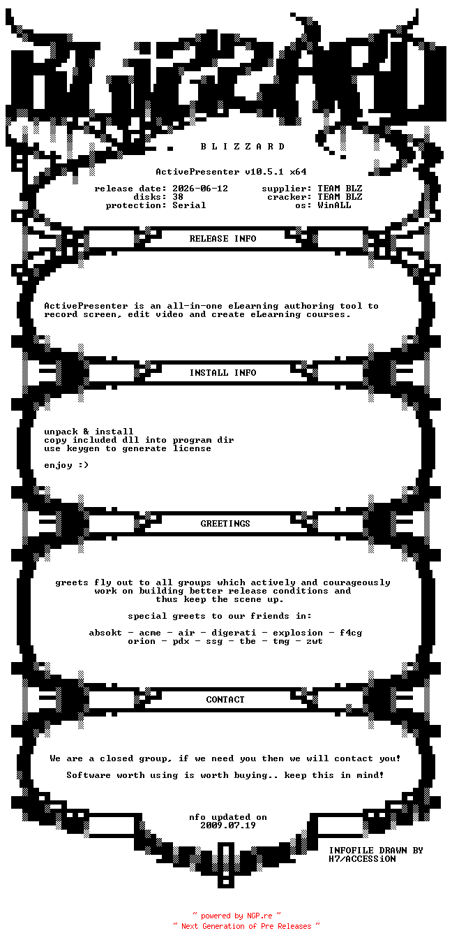NFO for the release ActivePresenter.v10.5.1.x64.WinALL.Incl.Keygen-BLiZZARD by BLiZZARD