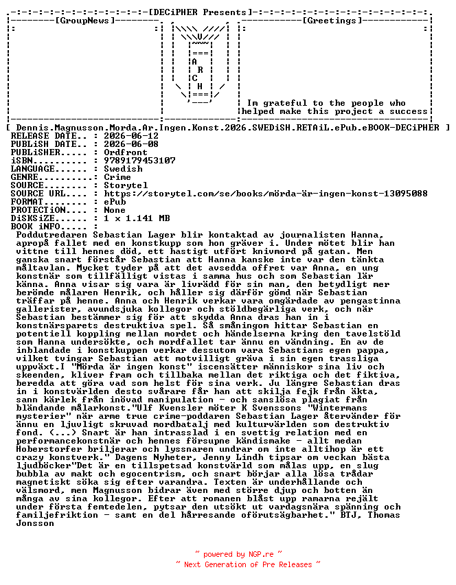 NFO for the release Dennis.Magnusson.Morda.Ar.Ingen.Konst.2026.SWEDiSH.RETAiL.ePub.eBOOK-DECiPHER by DECiPHER