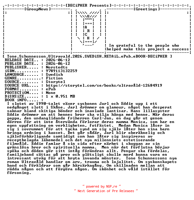 NFO for the release Tone.Schunnesson.Ultravald.2026.SWEDiSH.RETAiL.ePub.eBOOK-DECiPHER by DECiPHER