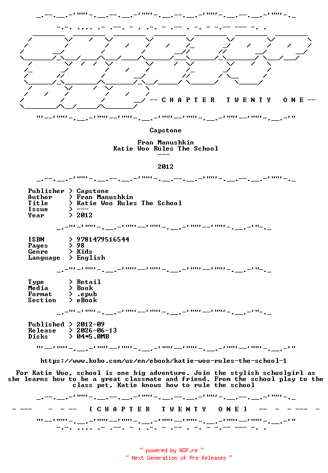 NFO for the release Fran.Manushkin.-.Katie.Woo.Rules.The.School.2012.RETAIL.EPUB.eBook-CTO by CTO