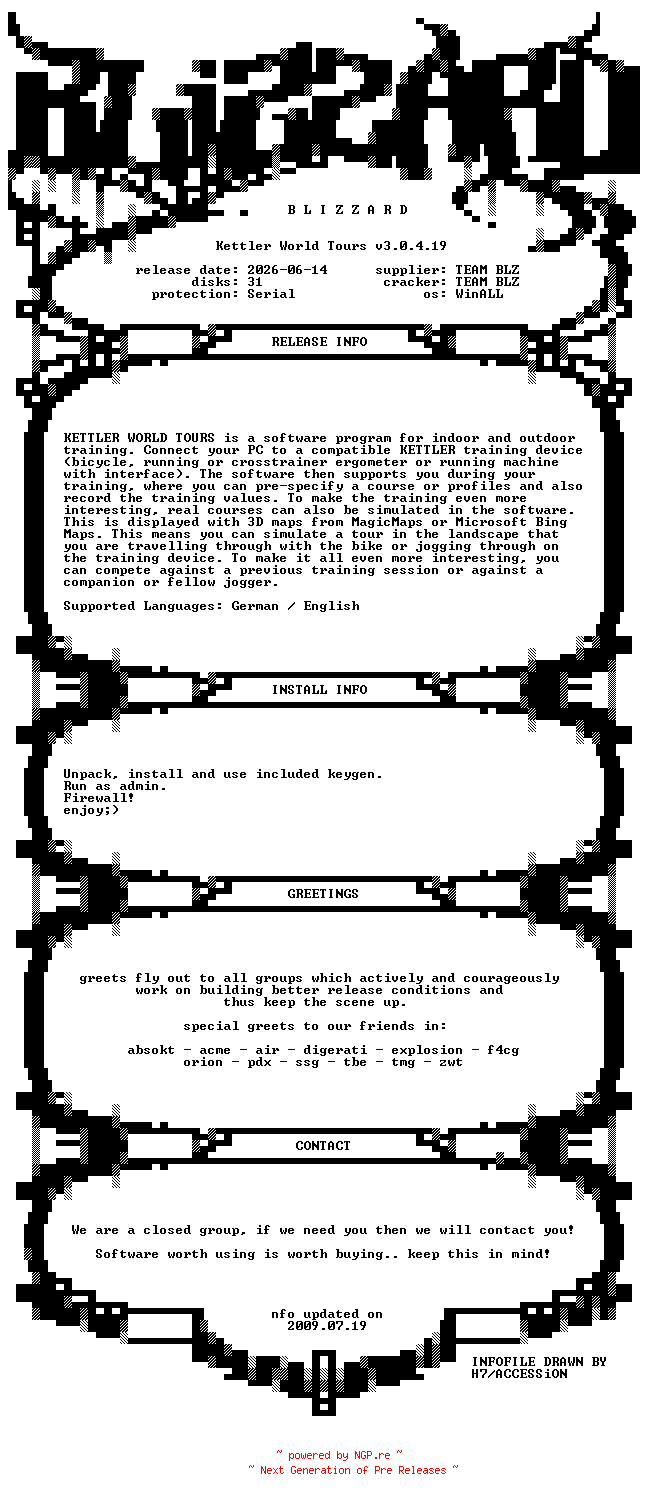 NFO for the release Kettler.World.Tours.v3.0.4.19.MultiLanguage.WinALL.Incl.Keygen-BLiZZARD by BLiZZARD