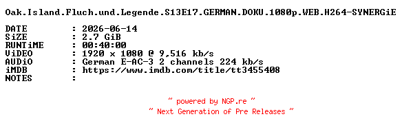 NFO for the release Oak.Island.Fluch.und.Legende.S13E17.GERMAN.DOKU.1080p.WEB.H264-SYNERGiE by SYNERGiE